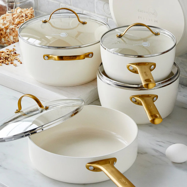 Cream and Gold 10-Piece Ceramic Nonstick Cookware Set