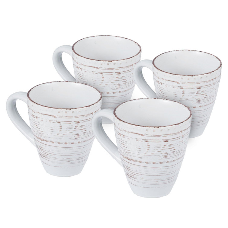 Cream Ceramic Rustic Flare 14oz Mugs - Set of 4