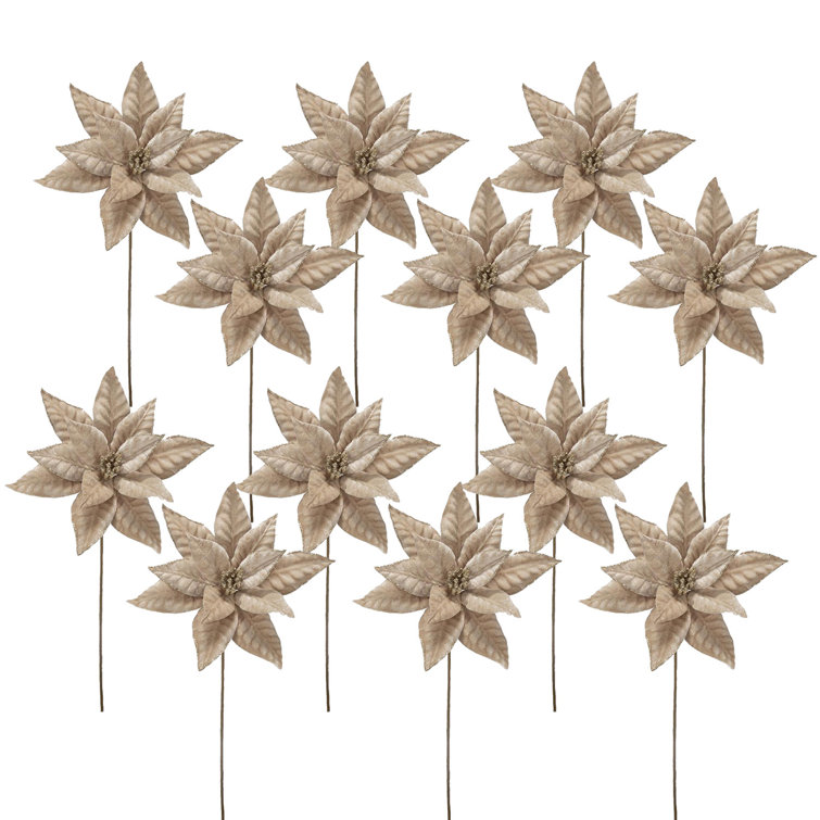 Champagne Polyester Poinsettia Stems Set of 12