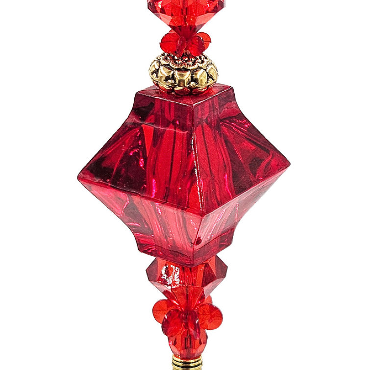 12" Red Acrylic Bead Ornaments with Black Rayon Tassels, Set of 6