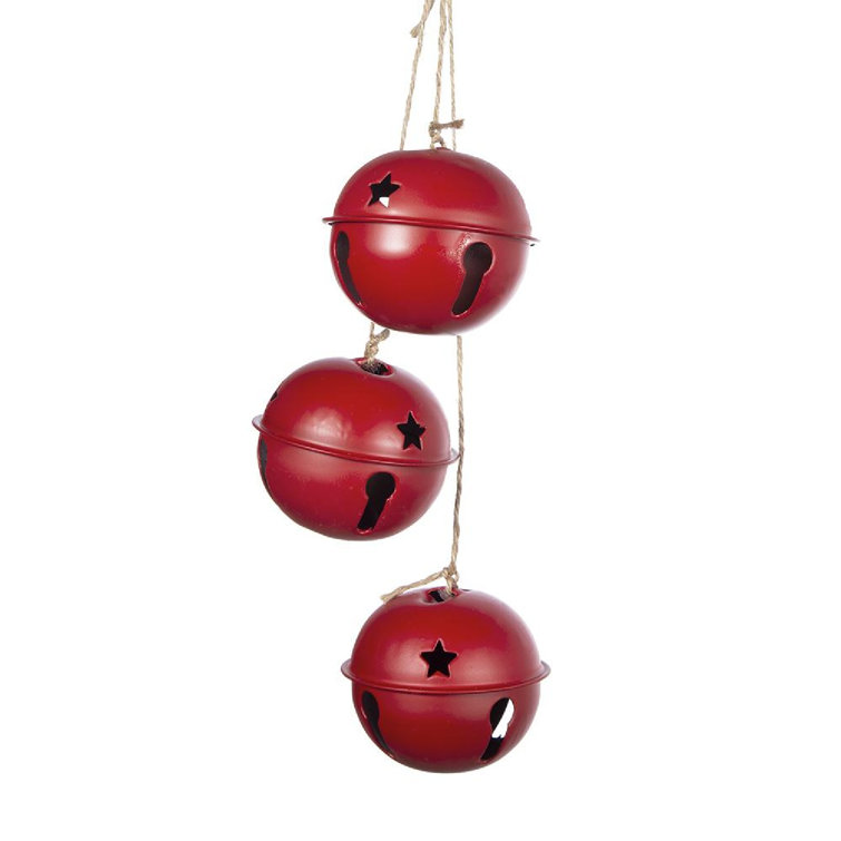 Set of 6 Red Metal Hanging Bell Ornaments