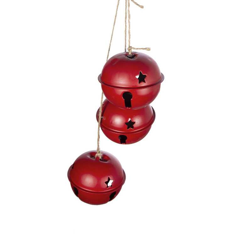 Set of 6 Red Metal Hanging Bell Ornaments