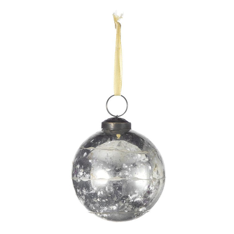 Set of 12 Silver Etched Glass Ball Ornaments