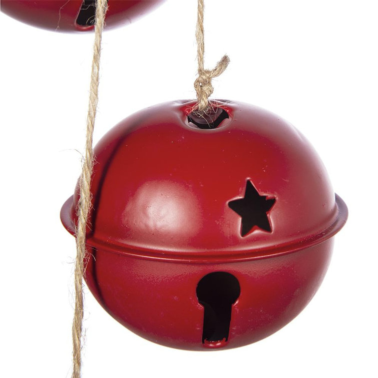 Set of 6 Red Metal Hanging Bell Ornaments