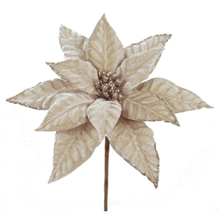Champagne Polyester Poinsettia Stems Set of 12