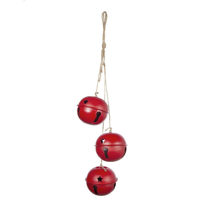 Set of 6 Red Metal Hanging Bell Ornaments