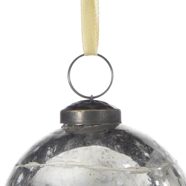 Set of 12 Silver Etched Glass Ball Ornaments