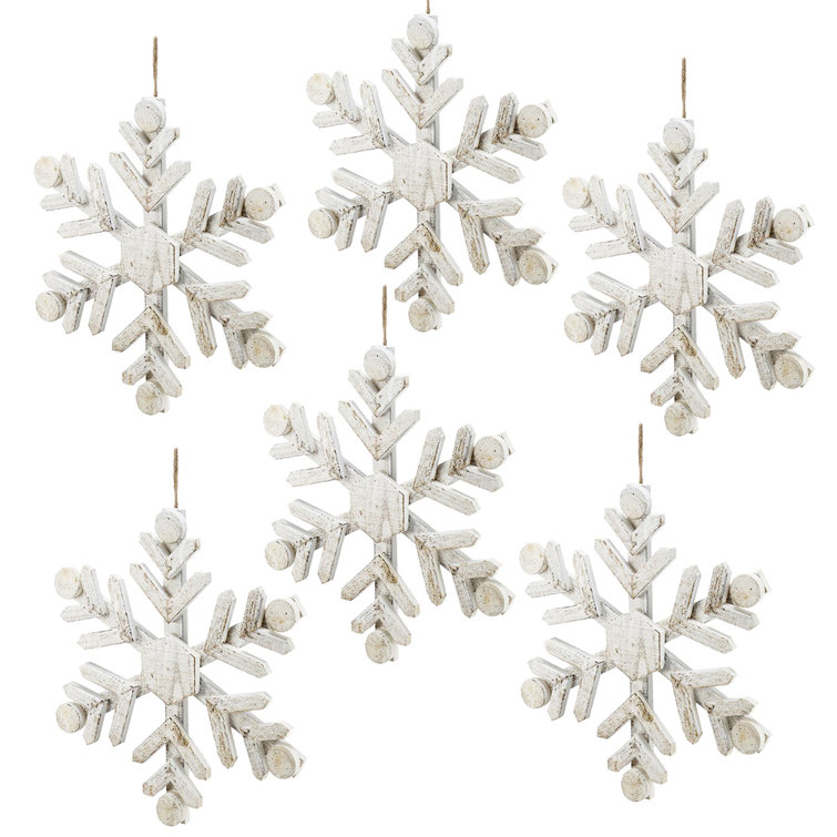 White Fir Wood Snowflake Ornaments Set of 6