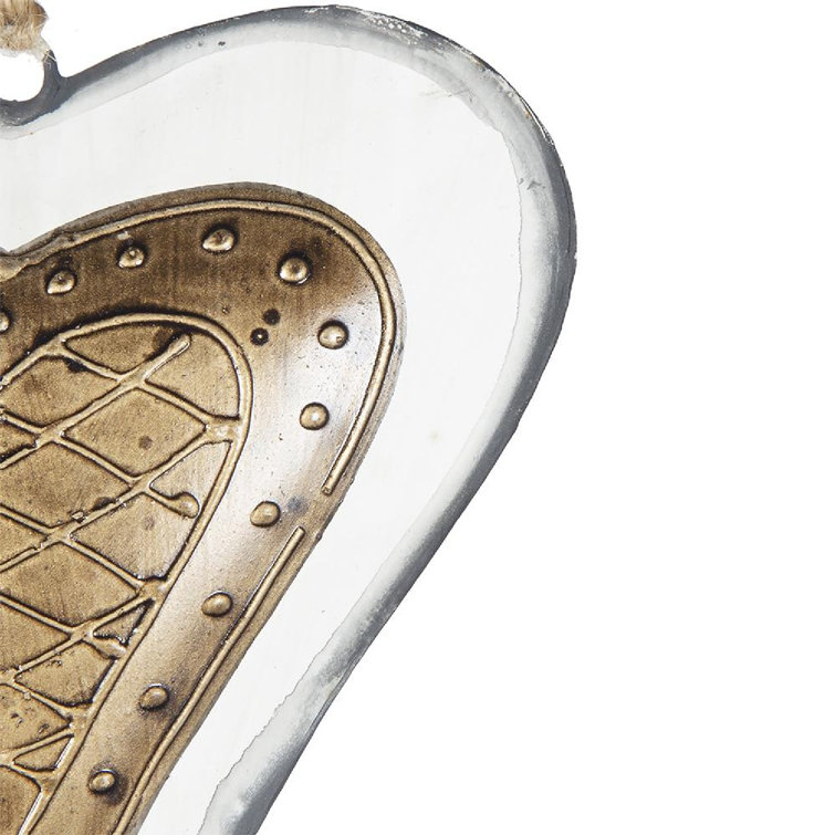 Set of 12 White and Gold Iron Heart Hanging Ornaments