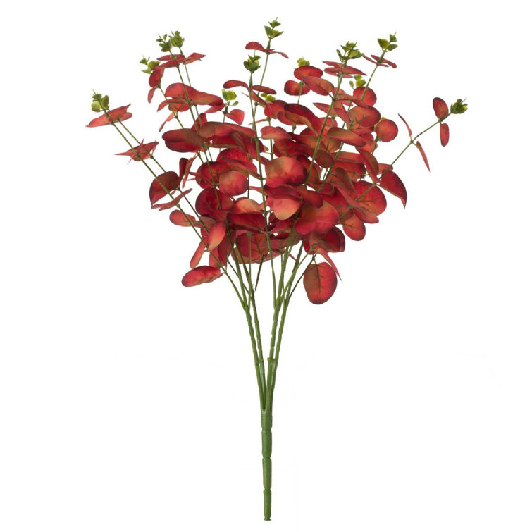 Set of 6 Red Faux Eucalyptus Greenery Stems