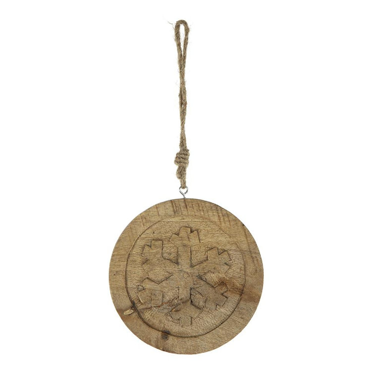Set of 12 Brown Mango Wood Snowflake Hanging Ornaments