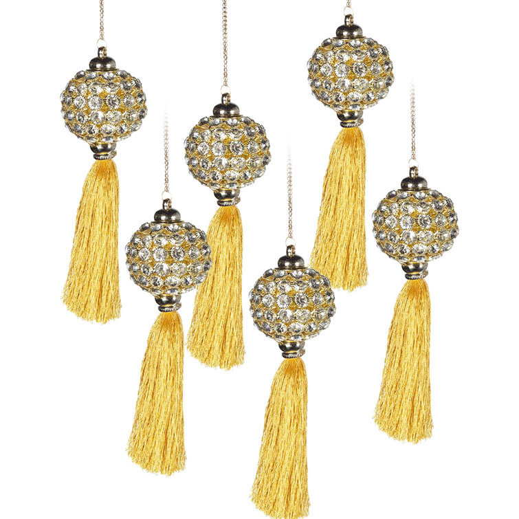 Set of 6 Orange and Brown Hanging Polyester Ornaments