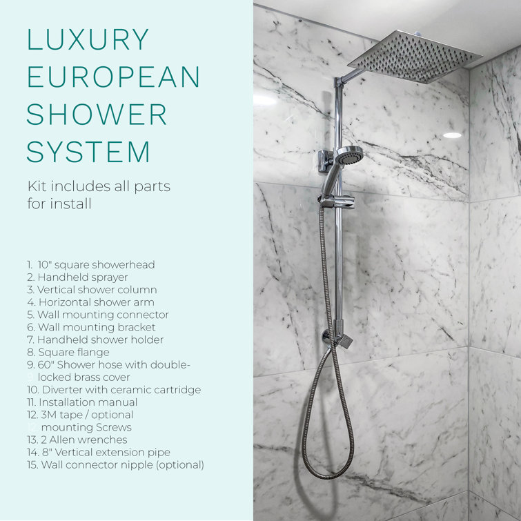 Polaris Lux 10" Chrome Square Rainfall Shower System with Handheld