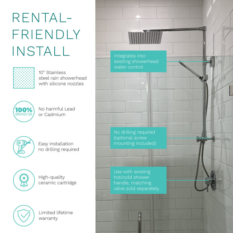 Polaris Lux 10" Chrome Square Rainfall Shower System with Handheld