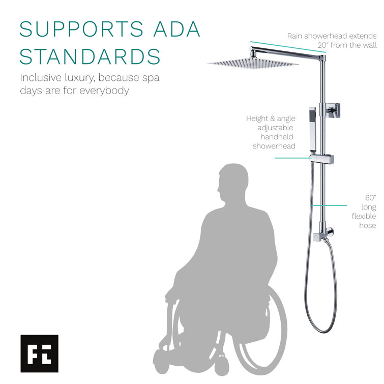 Polaris Lux 10" Chrome Square Rainfall Shower System with Handheld