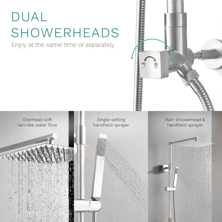 Polaris Lux 10" Chrome Square Rainfall Shower System with Handheld