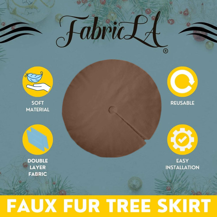Luxurious Light Brown Faux Fur Christmas Tree Skirt, 60" Diameter