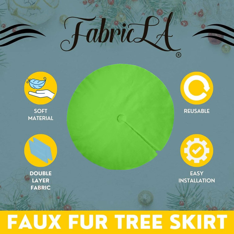 Lime Green Faux Fur Christmas Tree Skirt, 48-inch