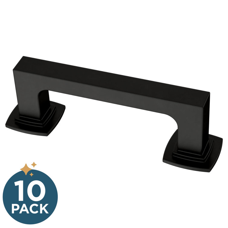 Matte Black Brass Bar Pulls with Mounting Hardware, Set of 10