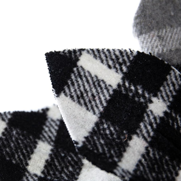 13" Black and White Plaid Poinsettia Stems Set of 12