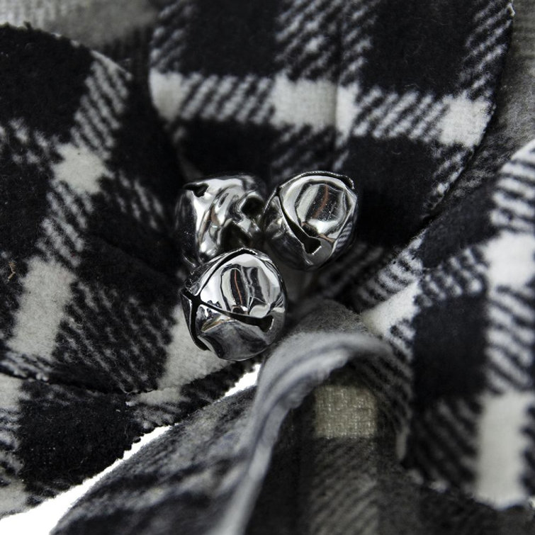 13" Black and White Plaid Poinsettia Stems Set of 12