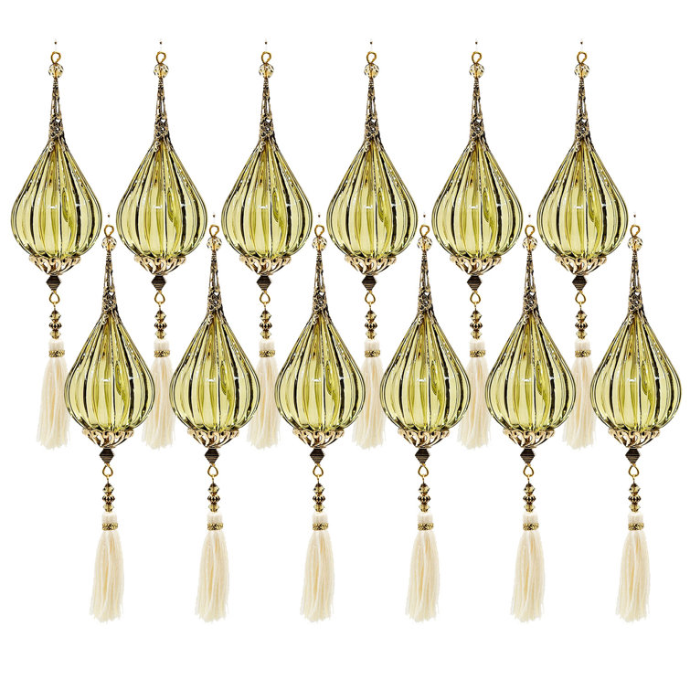 8.7" Bronze and Ivory Acrylic Teardrop Tassel Ornaments - Set of 12