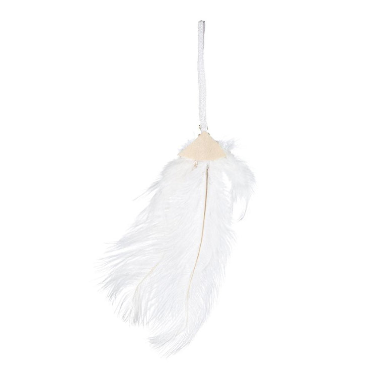 White Feather and Bead Hanging Ornaments Set of 6