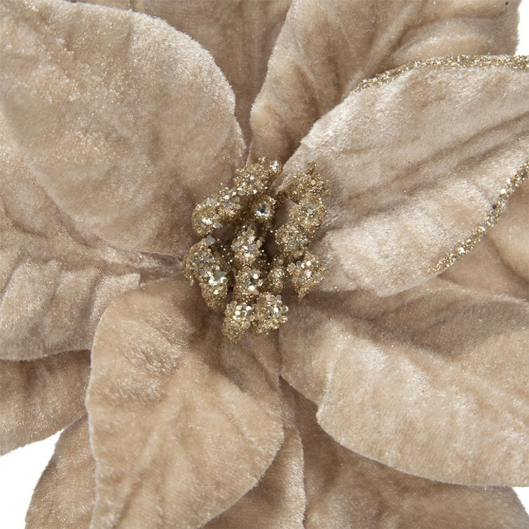 Champagne Polyester Poinsettia Stems Set of 12