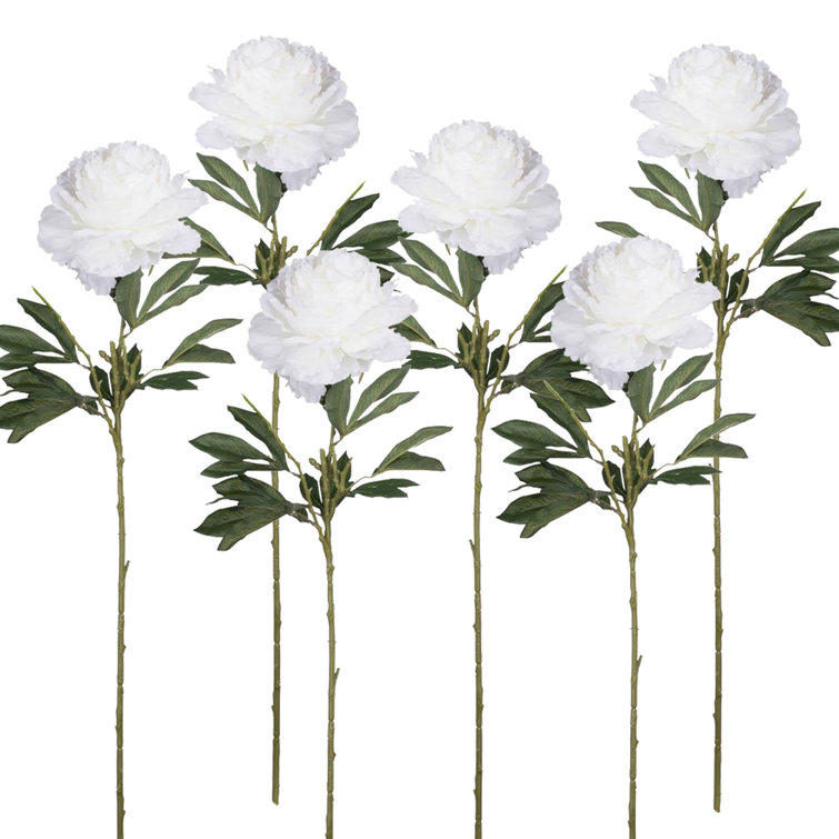 34.6" White and Green Faux Peony Floral Sprays - Set of 6