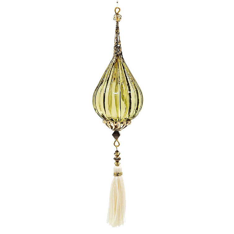 8.7" Bronze and Ivory Acrylic Teardrop Tassel Ornaments - Set of 12