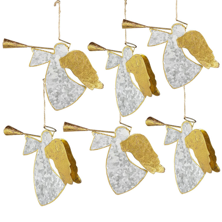 Set of 6 Silver and Gold Metal Angel Hanging Ornaments