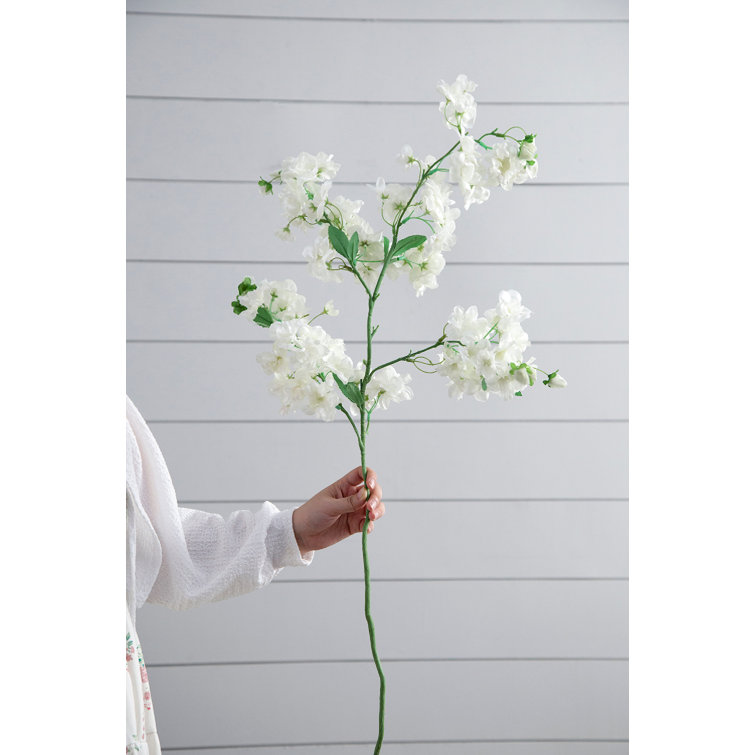 40" White Faux Cherry Blossom Stems - Set of 6
