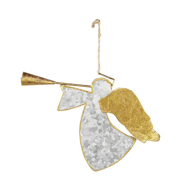 Set of 6 Silver and Gold Metal Angel Hanging Ornaments