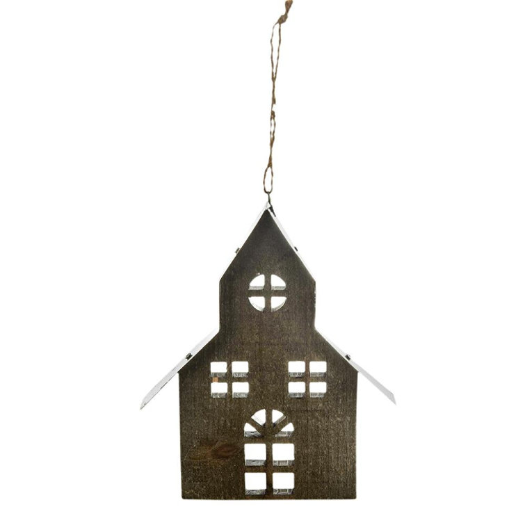 Rustic Black Wooden House Hanging Ornaments Set of 12