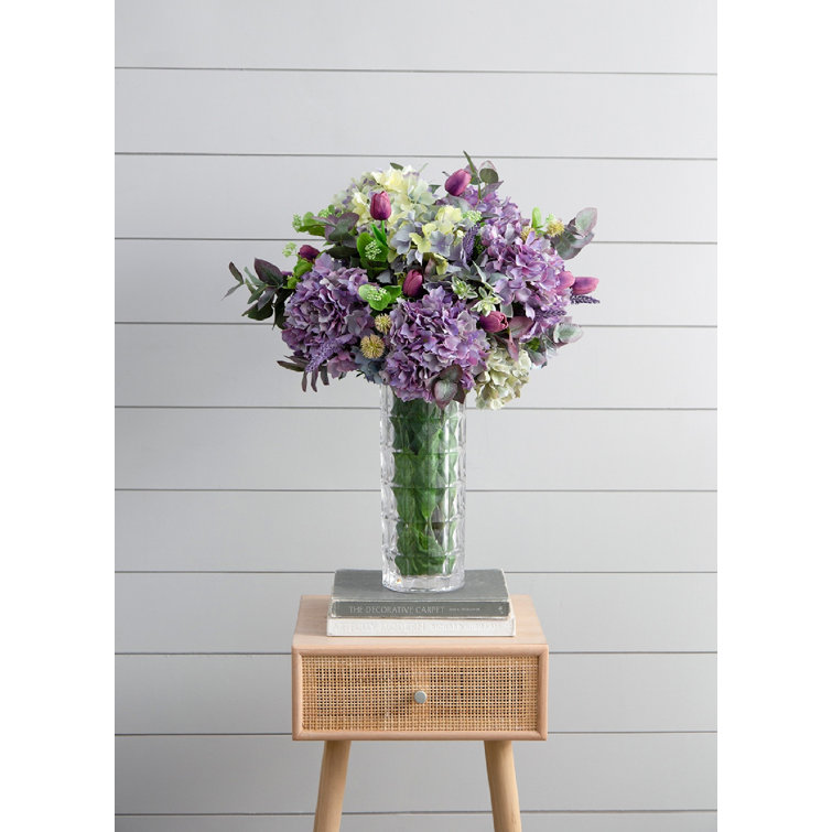 14" Purple and Green Faux Hydrangea Set of 12