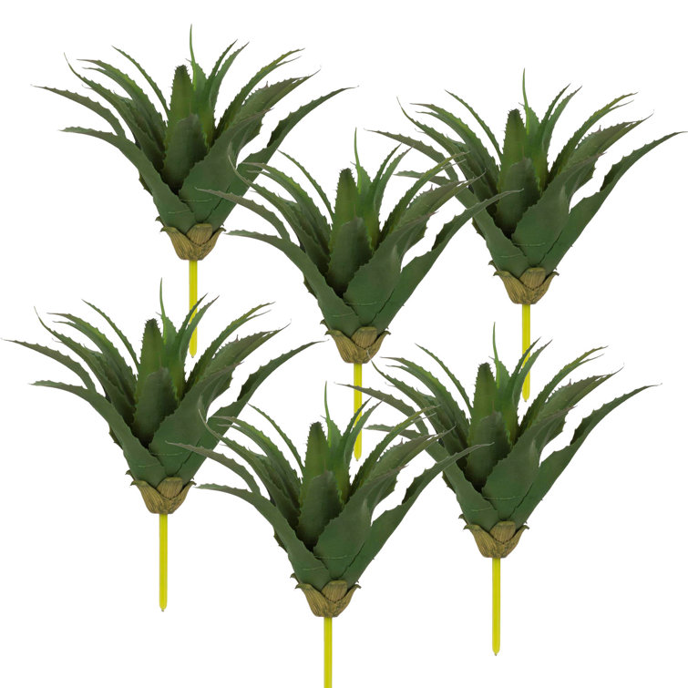 Set of 6 Green Faux Aloe Tabletop Topiary Stems