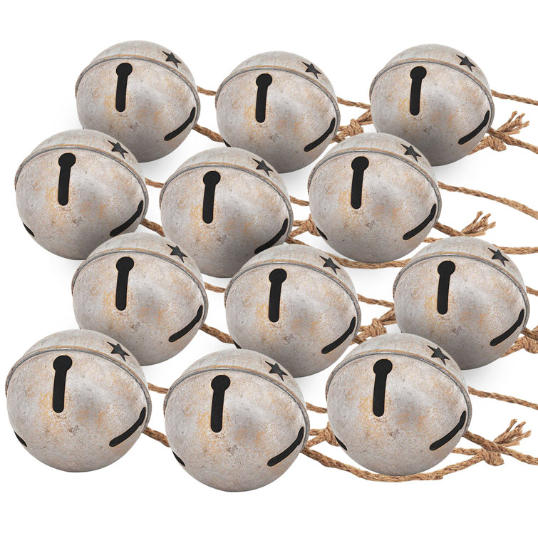 Rustic Gray Iron Bell Ornaments with Rope, Set of 12