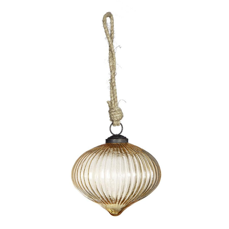 Amber Ribbed Glass Ornaments Set of 8