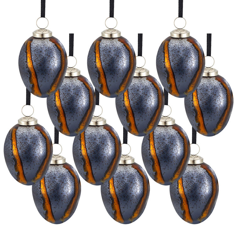 Set of 12 Blue and Orange Glass Egg Ornaments