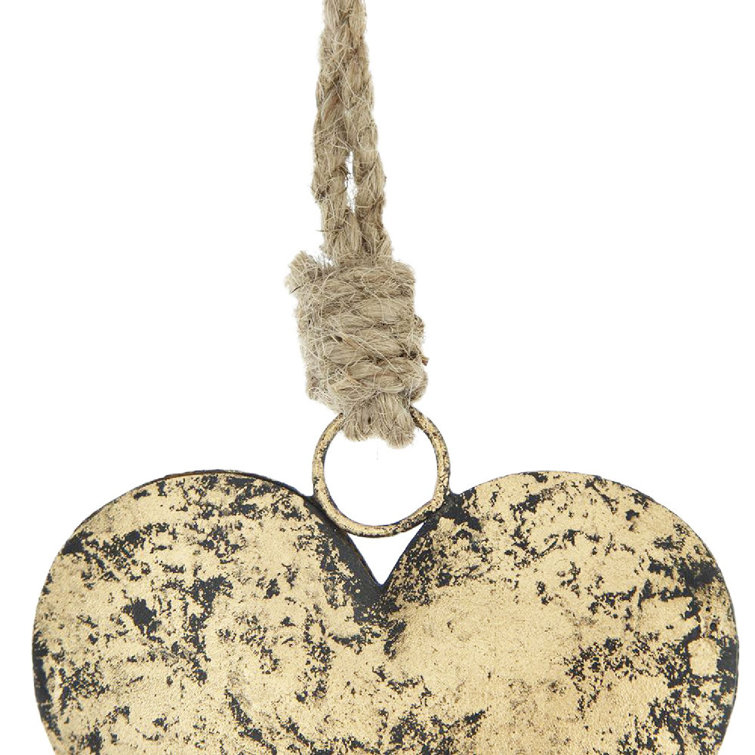 Gold Iron Heart-Shaped Hanging Ornaments Set of 12
