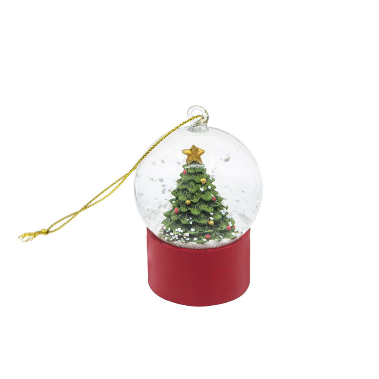 Red Resin and Glass Christmas Tree Water Globes Set of 6