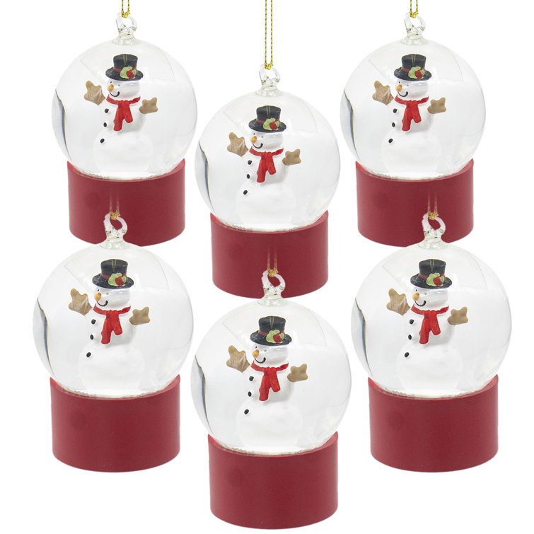 Set of 6 Red Resin and Glass Snowman Water Globes