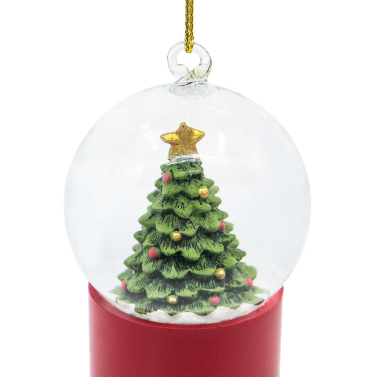 Red Resin and Glass Christmas Tree Water Globes Set of 6