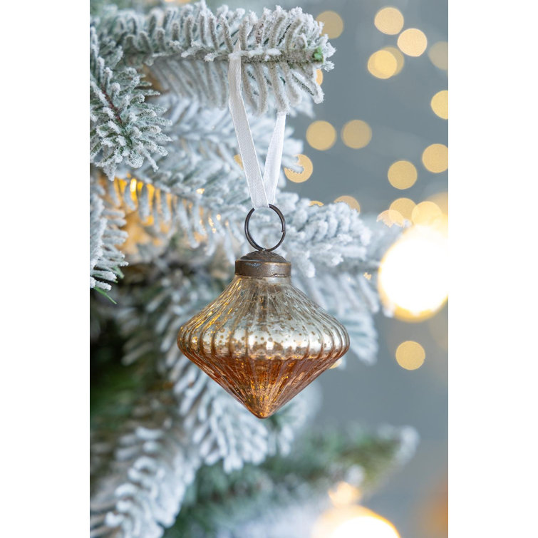 Set of 12 Silver and Orange Glass Christmas Ornaments
