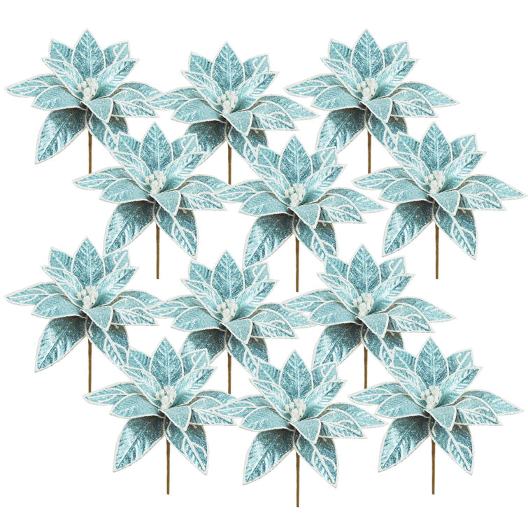 Set of 12 Blue and Brown Poinsettia Stems
