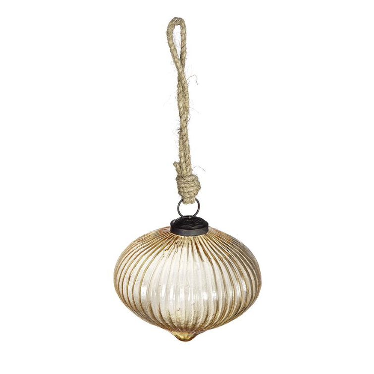 Amber Ribbed Glass Ornaments Set of 8