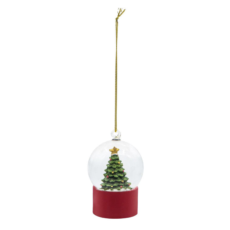 Red Resin and Glass Christmas Tree Water Globes Set of 6