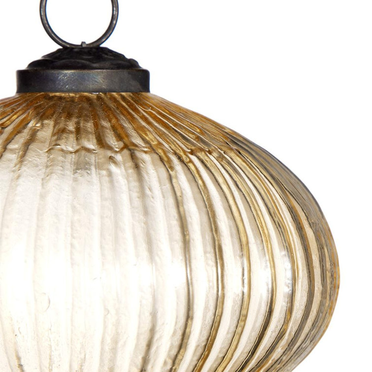 Amber Ribbed Glass Ornaments Set of 8