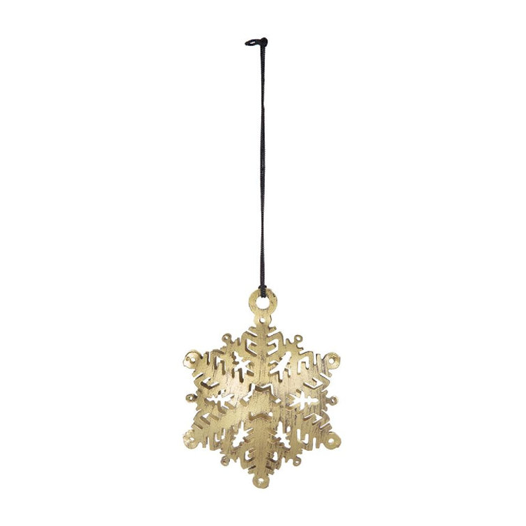 Set of 12 Distressed Gold Iron Snowflake Hanging Ornaments