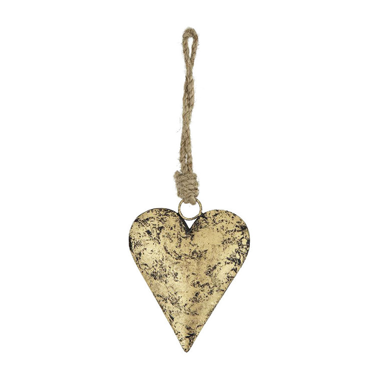 Gold Iron Heart-Shaped Hanging Ornaments Set of 12